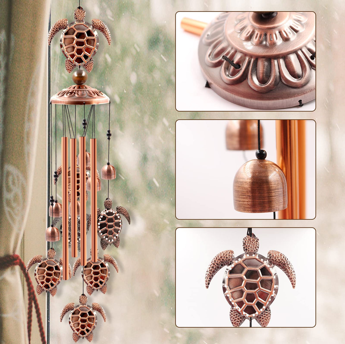 Ukulork sea turtle wind chime brass cap with rose gold accents