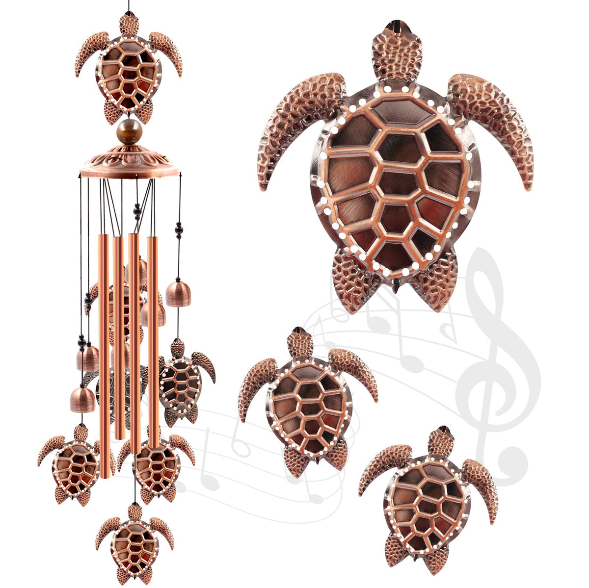 Ukulork sea turtle wind chime top for outdoor charm and tranquil ambience