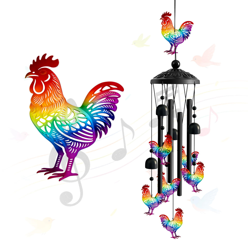 Ukulork wind chimes outside with main hummingbird design for soothing outdoor melody.