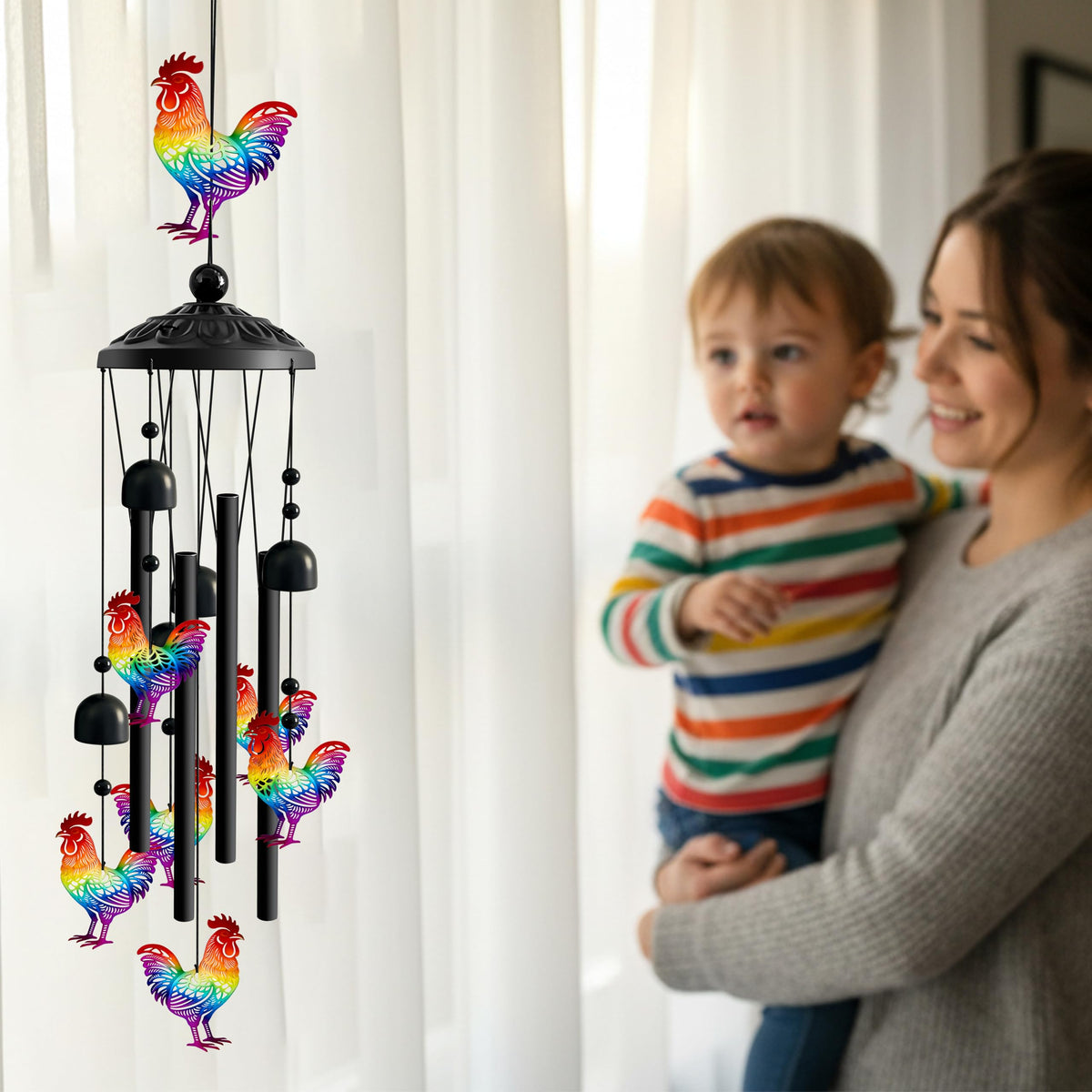 Ukulork wind chimes S-hook bells and beads detail adds decorative charm.