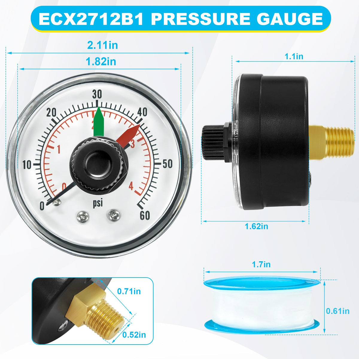 ulapithi ECX2712B1 kit includes PTFE tape for leak-free installation.