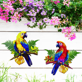 ULENDIS outdoor wall art macaw withstands weather with durable coating.