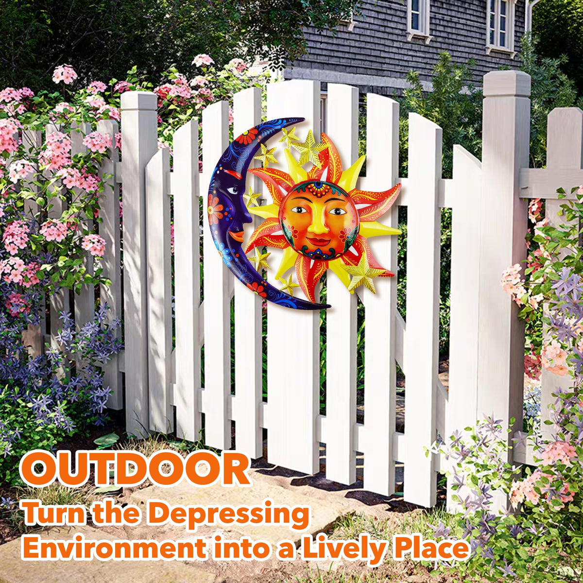 ULENDIS Outdoor wall art mounted on fence adds garden charm