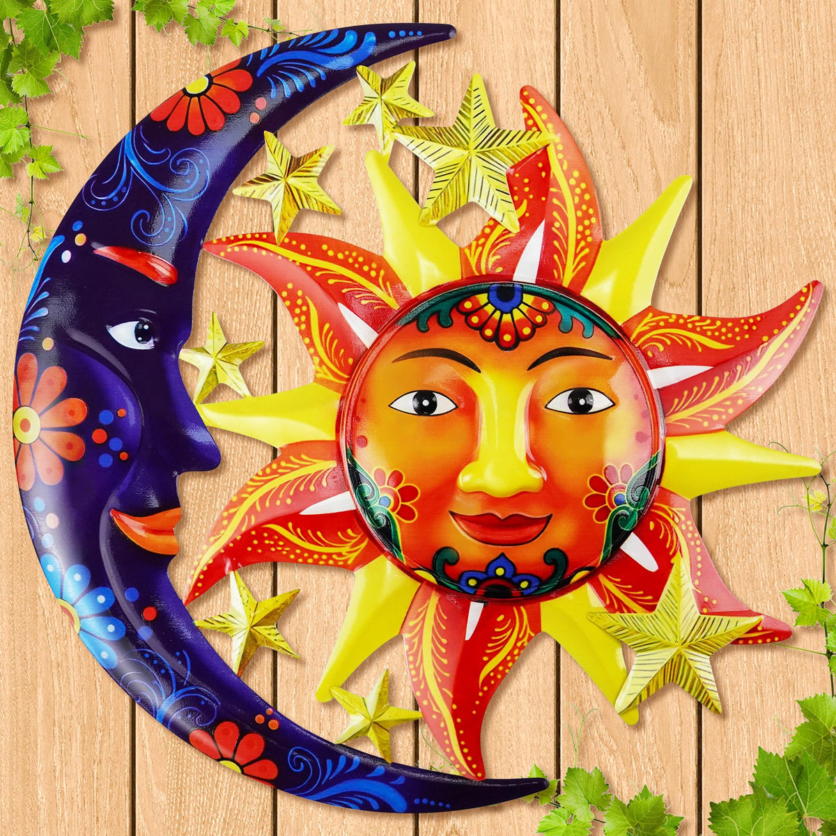 ULENDIS Sun and Moon Wall Art front view enhances wall color and focal appeal