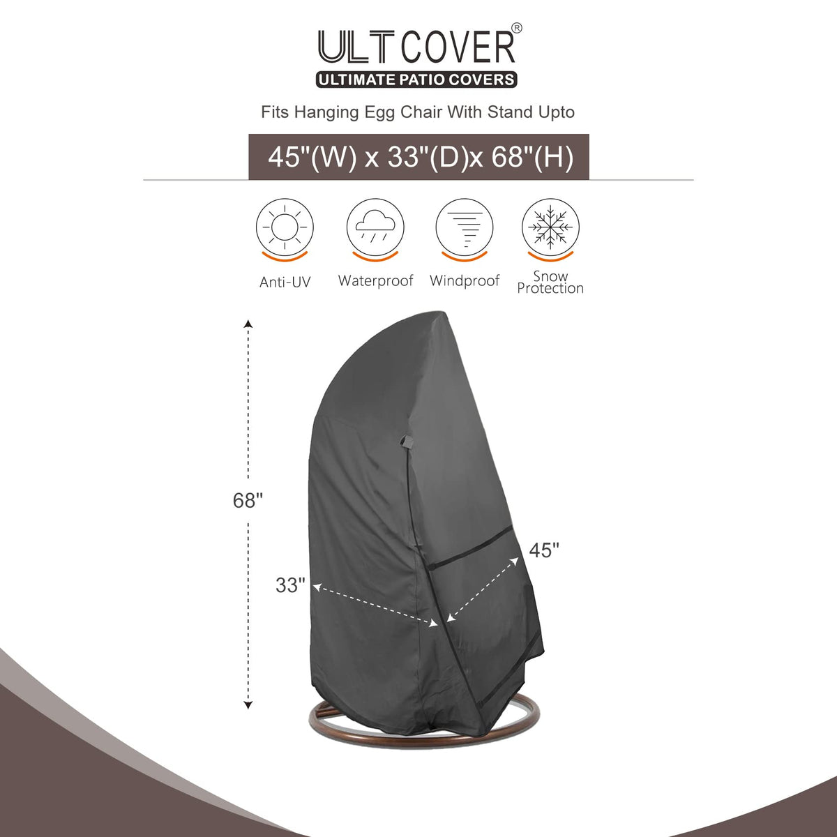 ULTCOVER adjustable straps on hanging egg chair cover for secure fit
