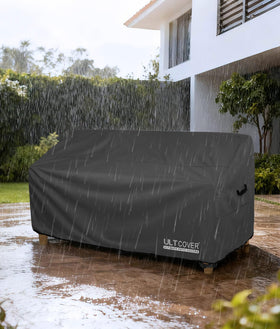 ULTCOVER black patio cover on deep-seat bench for durable protection