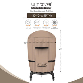 ULTCOVER Char-Griller round smoker cover shields a 30-inch grill during a storm