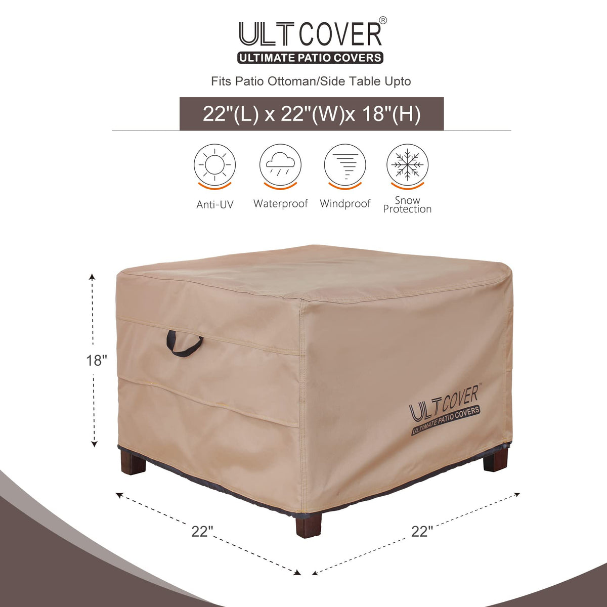 Close-up of 600D stitching on ULTCOVER ottoman cover for durable outdoor use.