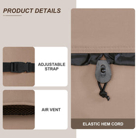 ULTCOVER elastic-cord tight-fit demonstrates secure fit during wind and rain.