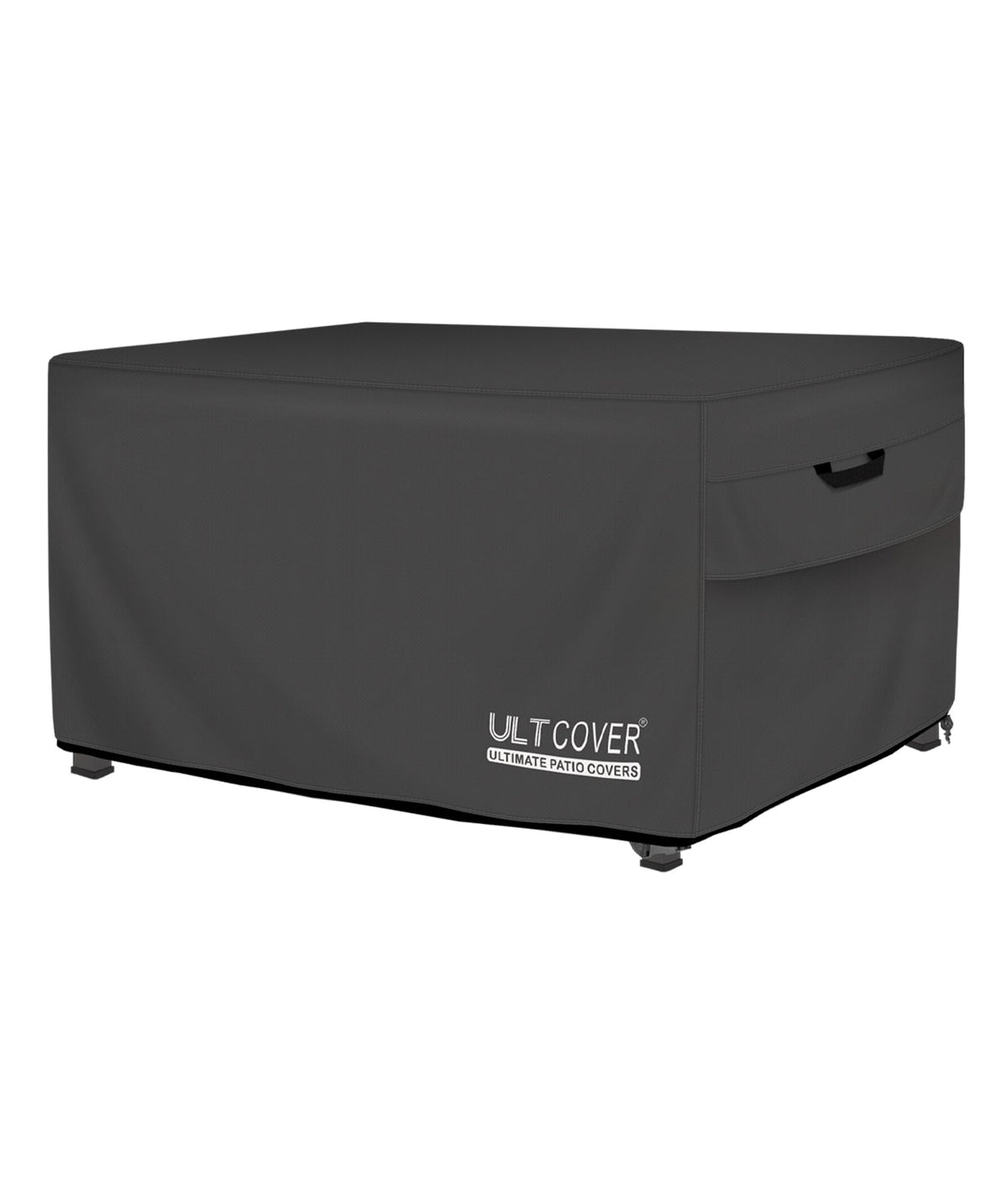 ULTCOVER rectangular fire pit cover front view protecting 42x24 pit from rain