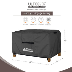 ULTCOVER outdoor table cover with two vents prevents moisture buildup after rain.