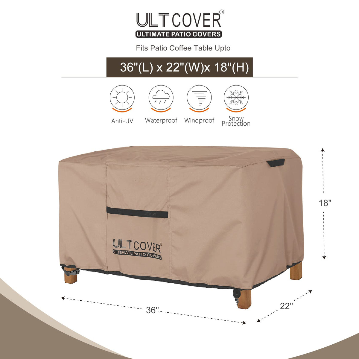 ULTCOVER patio coffee table cover side vent detail improves airflow and moisture control