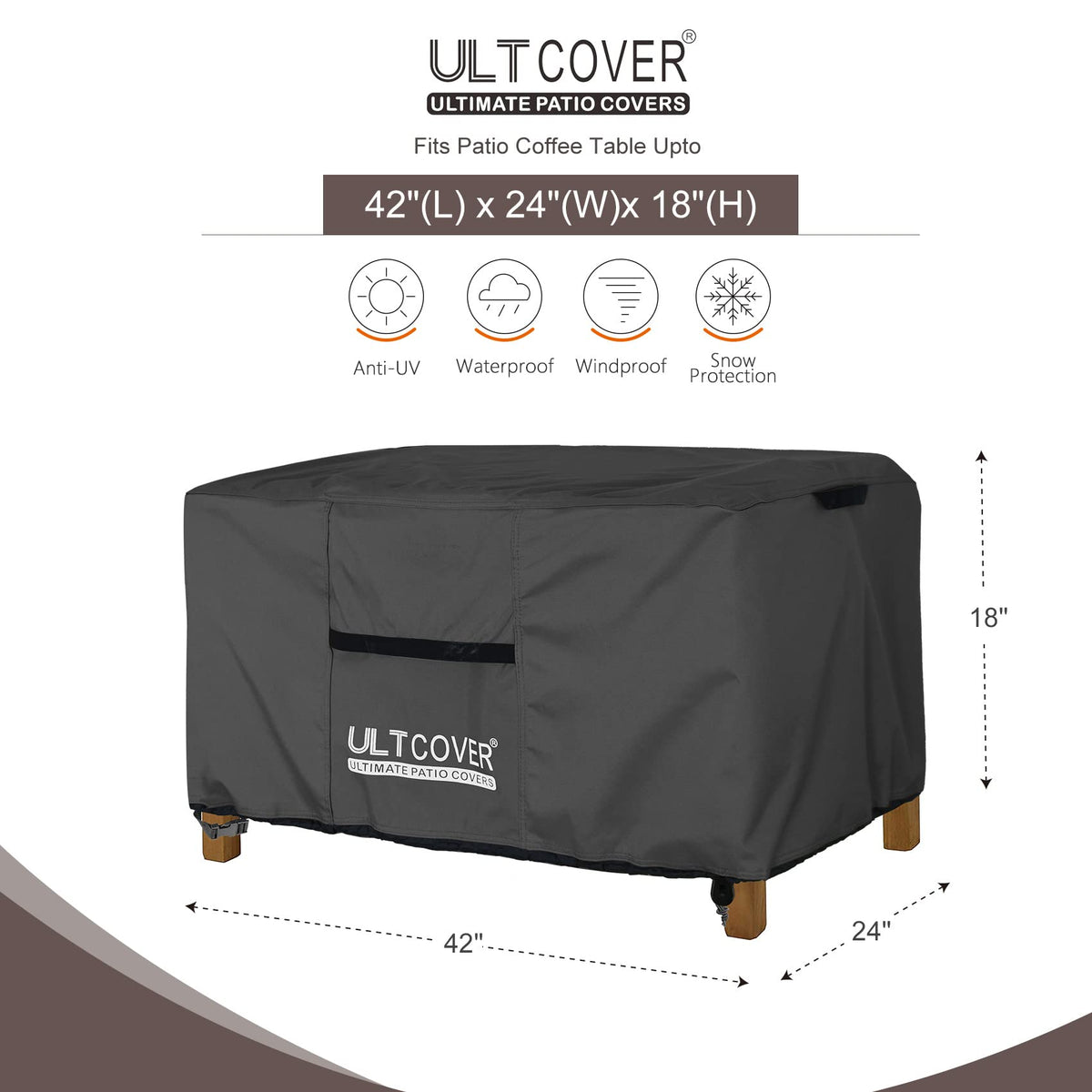 ULTCOVER patio coffee table cover side view shows full coverage