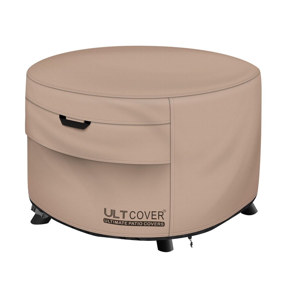 ULTCOVER round 40-inch fire pit cover protects the fire table from rain and debris