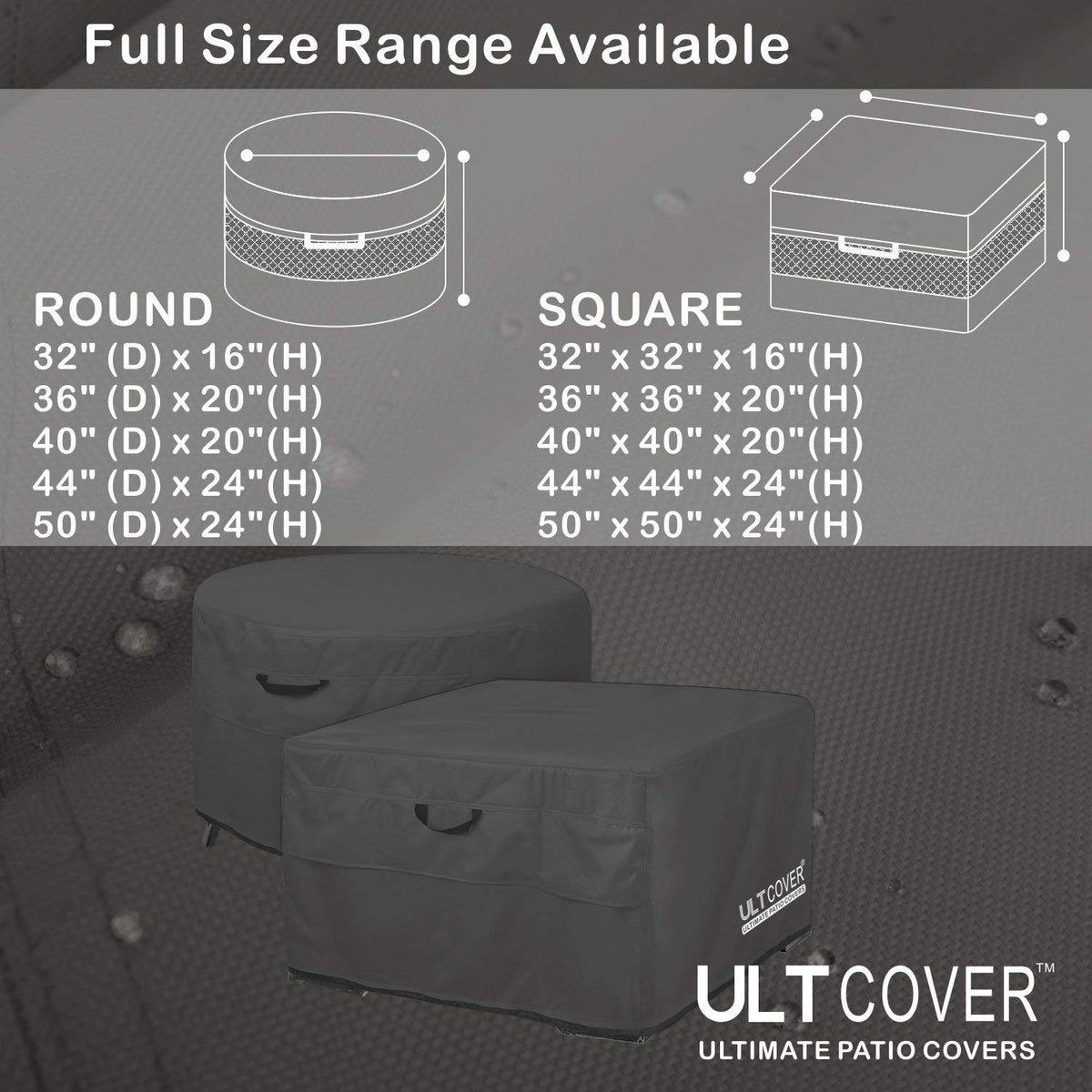 ULTCOVER waterproof backing keeps the fire pit dry after rain or snow