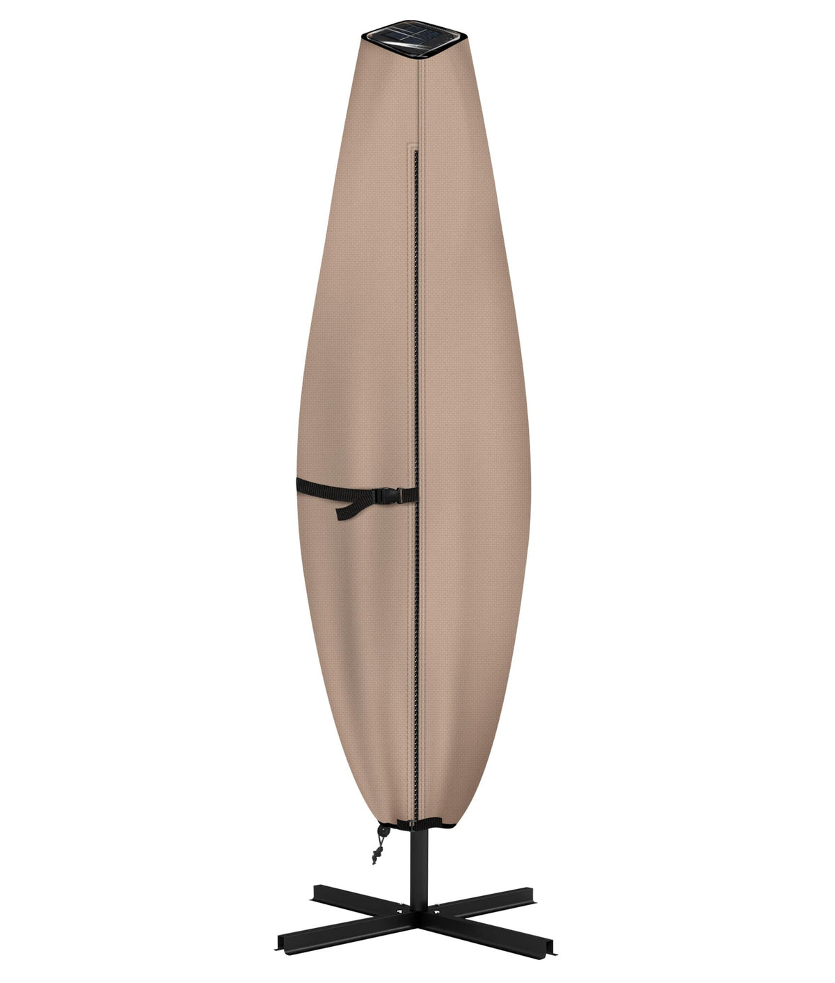 ULTCOVER patio parasol 600D waterproof cover protects a solar umbrella from rain and dust.