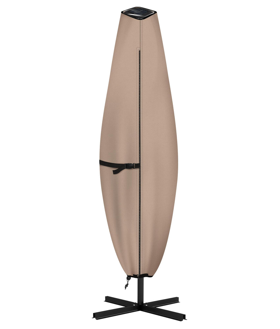 ULTCOVER patio parasol 600D waterproof cover protects a solar umbrella from rain and dust.