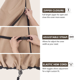 ULTCOVER patio parasol elastic hem cord provides a tight seal during storms.