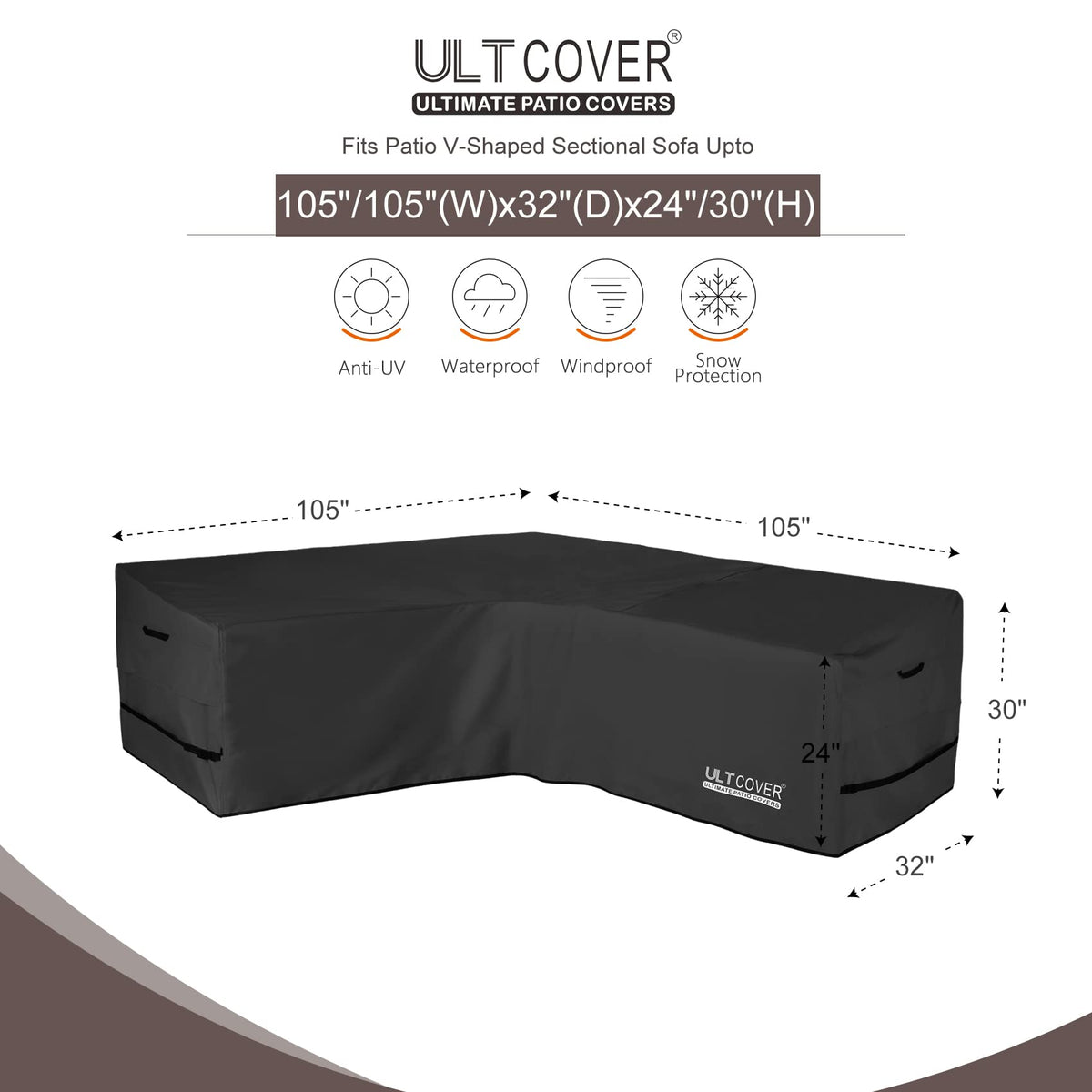 ULTCOVER patio V-shaped sofa cover side vent for secure fit and air circulation