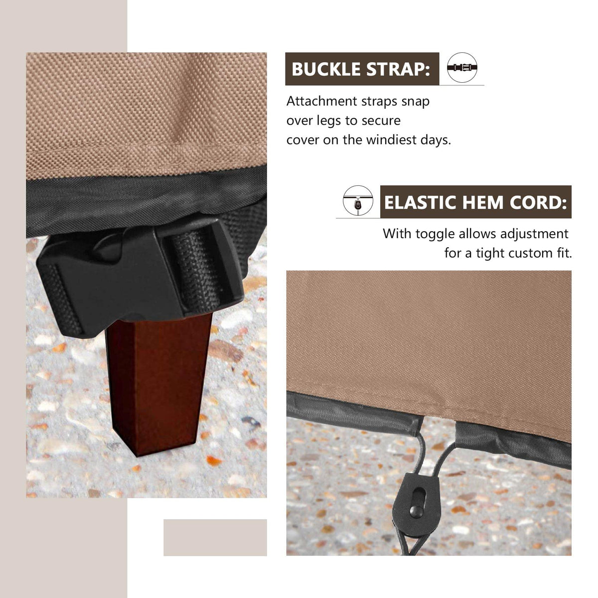 ULTCOVER clips and draw cords secure cover in high winds.