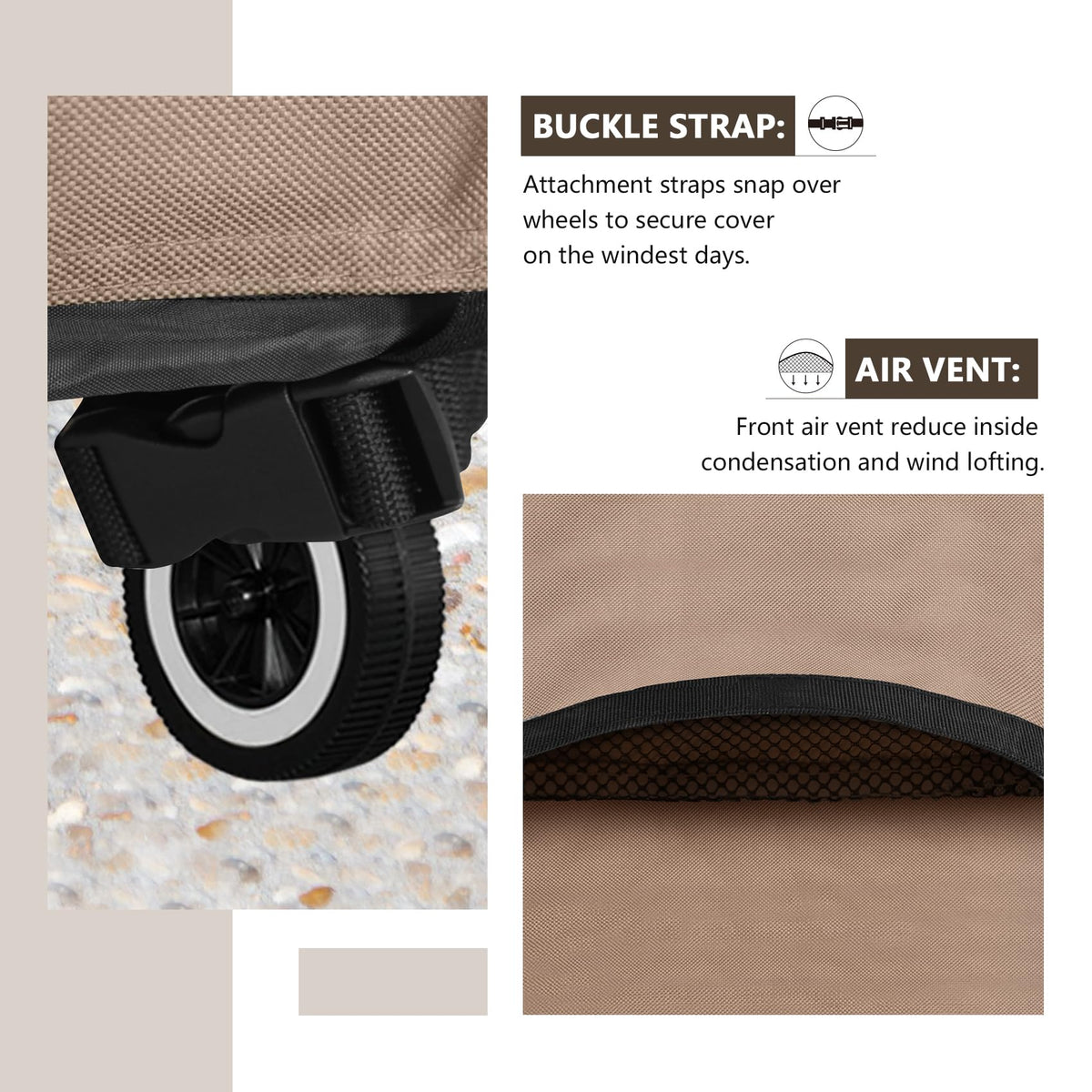ULTCOVER side vents on grill cover promote airflow and prevent moisture buildup