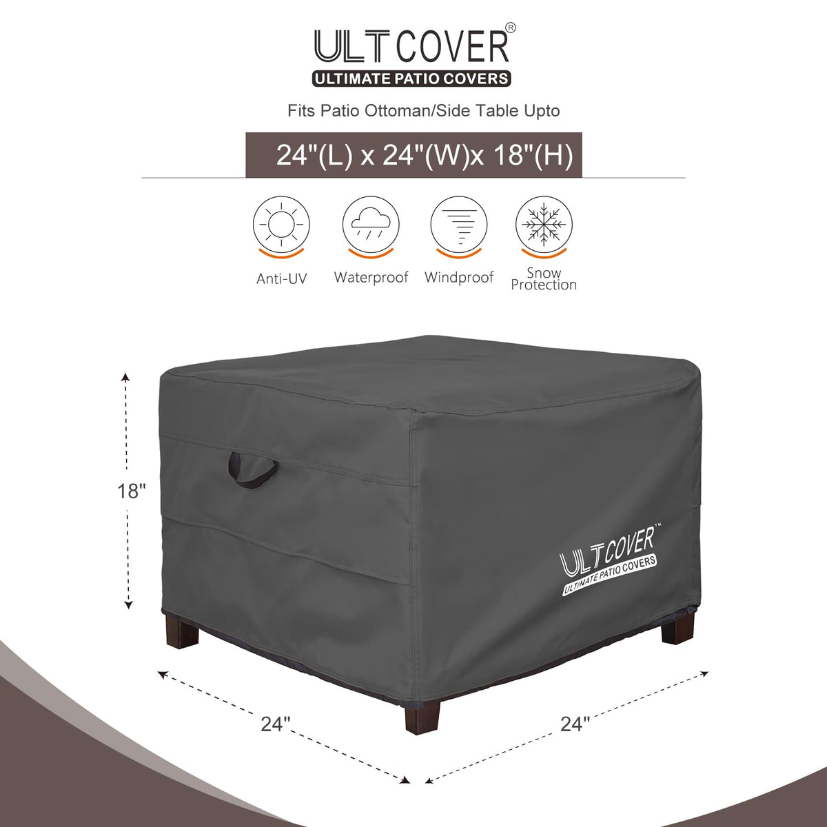 ULTCOVER square side table cover shields outdoor furniture from sun and debris.
