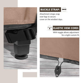 ULTCOVER stackable chair cover elastic drawcord secures legs in wind.