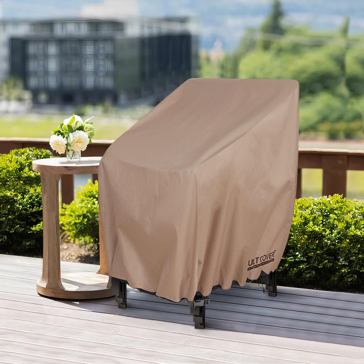 ULTCOVER stackable chair cover full coverage design blocks sun and debris.