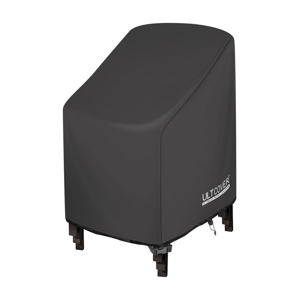 ULTCOVER stackable chair cover in back view showing waterproof protection