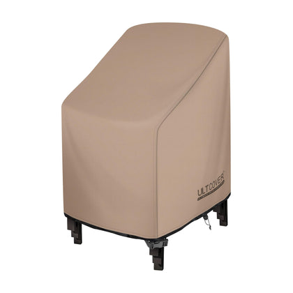 ULTCOVER stackable chair cover waterproof back view protects chairs outdoors.