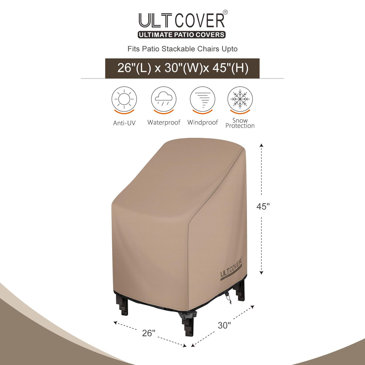 ULTCOVER stackable chair cover weatherproof front view shields seating from rain.