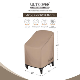 ULTCOVER stackable chair cover weatherproof front view shields seating from rain.