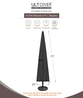 ULTCOVER umbrella cover with clip straps ensures snug, wind-ready fit