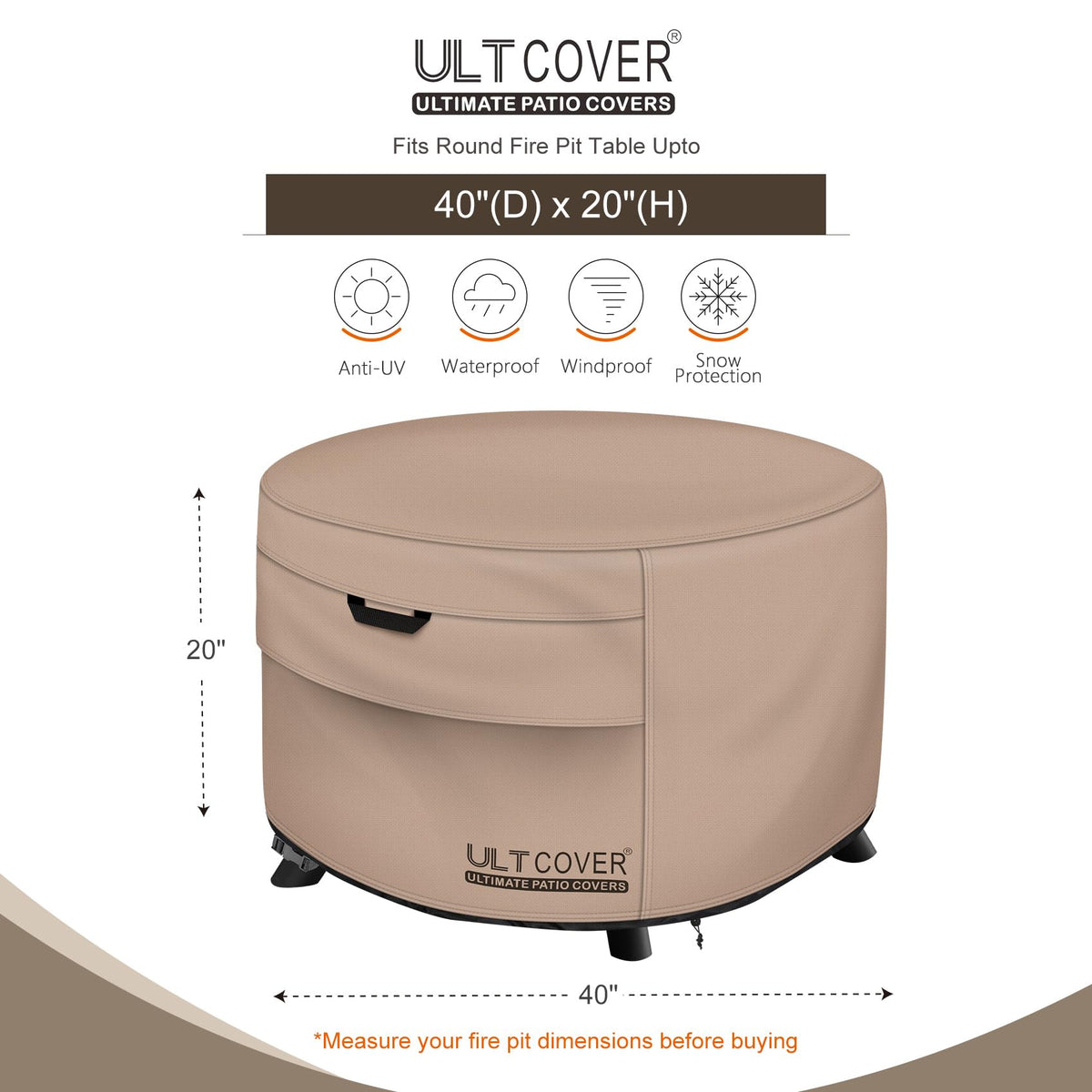 ULTCOVER waterproof 600D polyester cover keeps fire pit dry during showers