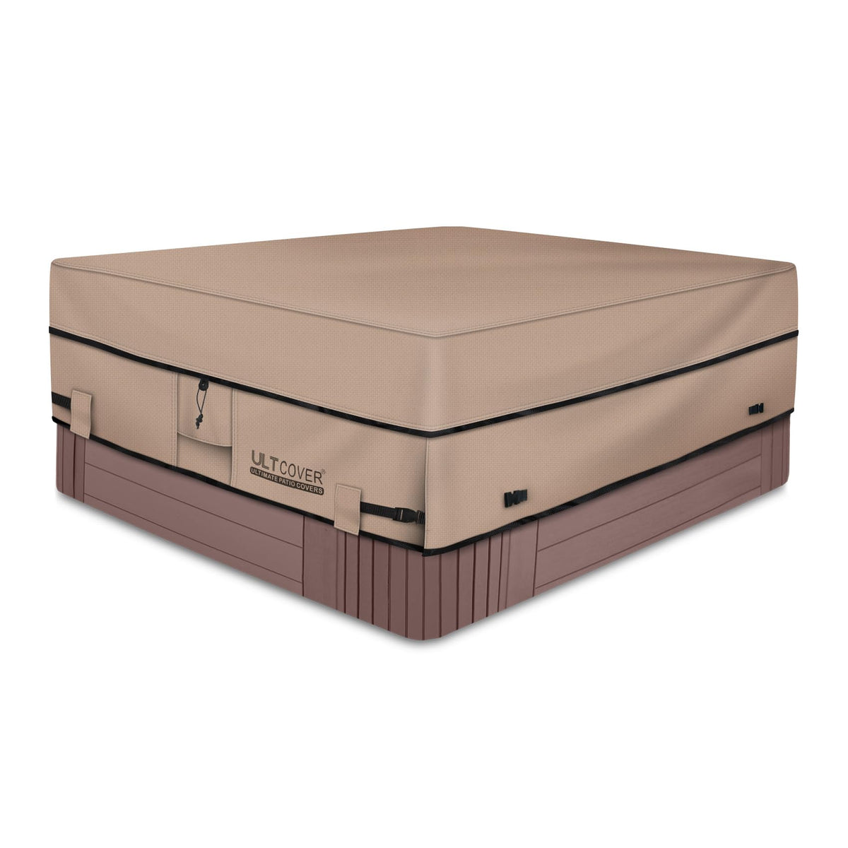 ULTCOVER waterproof 600D square hot tub cover protects 80x80 spa from rain and debris.