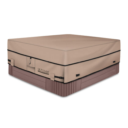 ULTCOVER waterproof 600D square hot tub cover protects 80x80 spa from rain and debris.