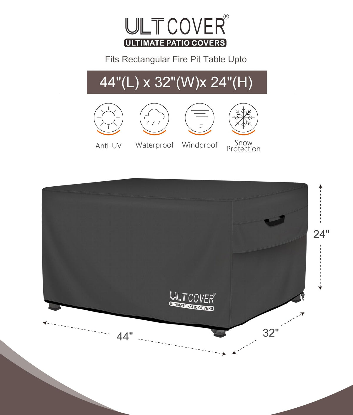 ULTCOVER waterproof 600D polyester keeps outdoor fire pit area dry.