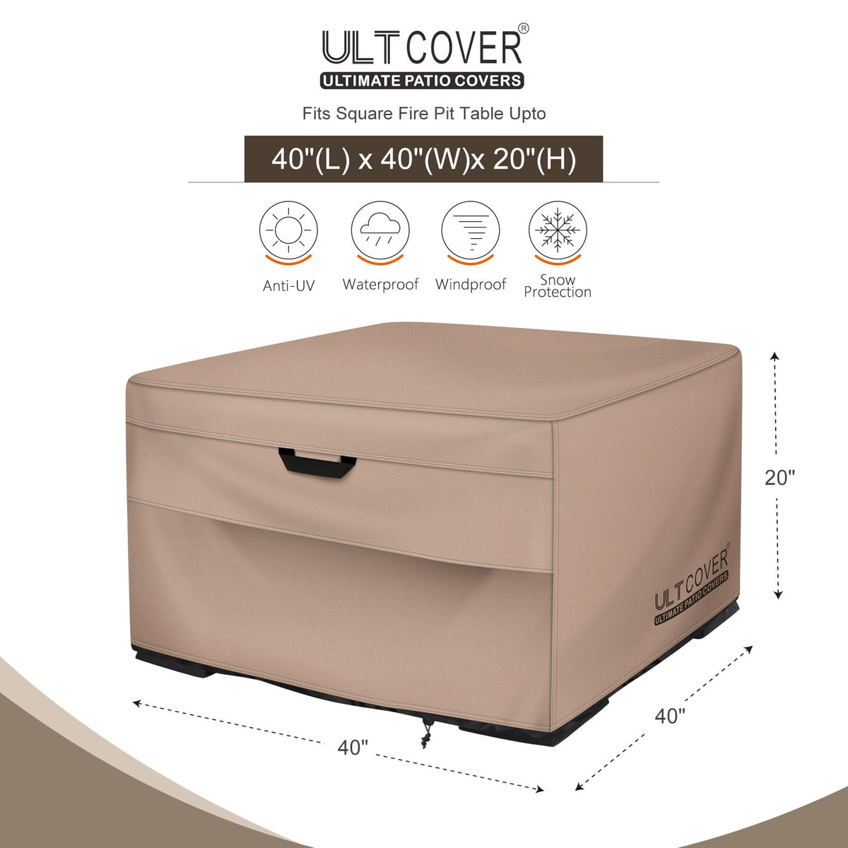 ULTCOVER waterproof backing protects the fire pit from rain and dust