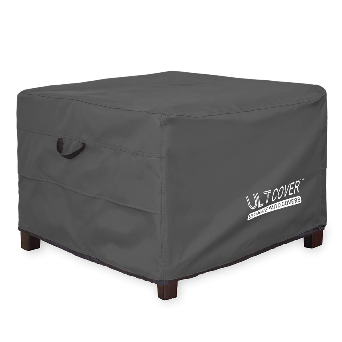 ULTCOVER waterproof ottoman cover in square shape protects a 24x24 inch table from rain.