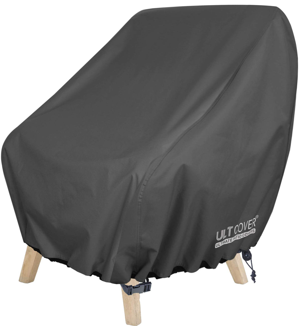 ULTCOVER waterproof patio chair cover protecting a deep-seat chair from rain and dust.
