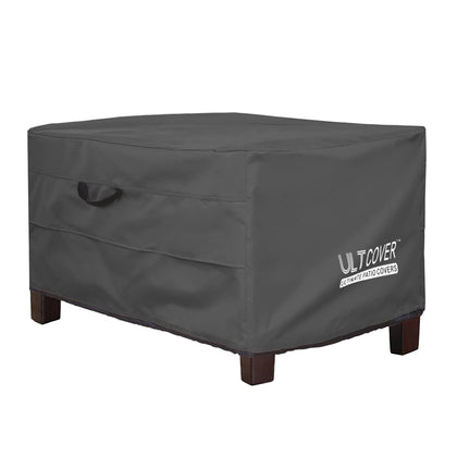 ULTCOVER waterproof rectangular ottoman cover shielding outdoor furniture from rain and debris.