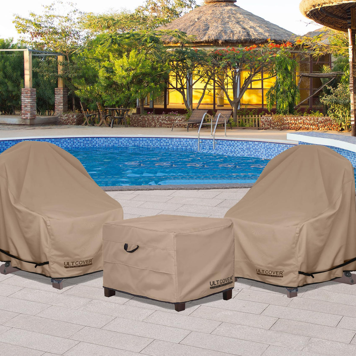 All-weather protection for outdoor furniture with ULTCOVER square ottoman cover.