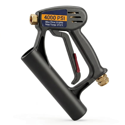 Ultimate Washer BE spray gun assembly viewed in full, highlighting control and durability for Whirl-a-Way cleaners