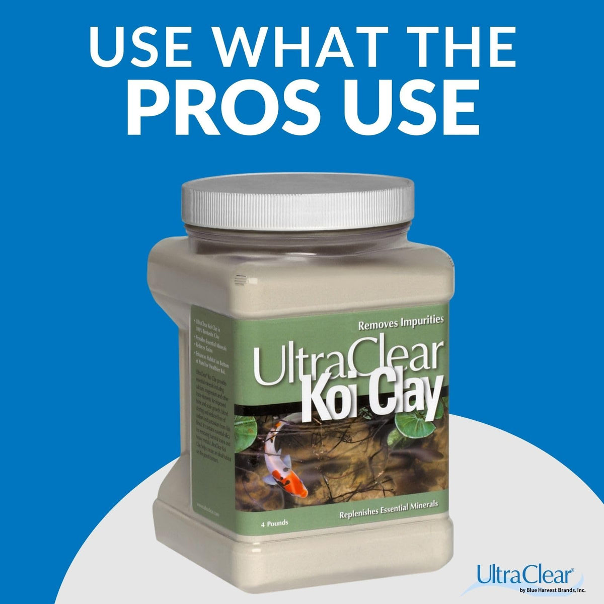 UltraClear Koi Clay product front label showing natural bentonite for pond clarity