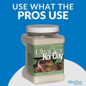 UltraClear Koi Clay product front label showing natural bentonite for pond clarity