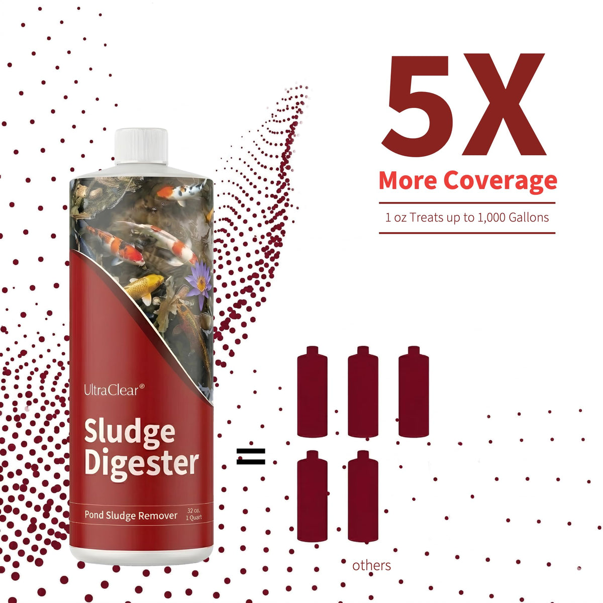 Safety label for UltraClear Sludge Digester highlighting koi and plant safety.