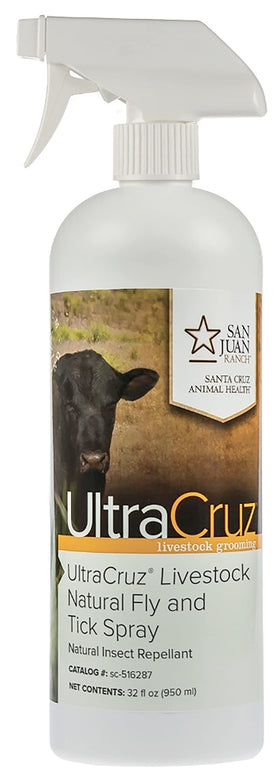 UltraCruz Livestock Natural Fly and Tick Spray bottle front for ready-to-use, pesticide-free protection.