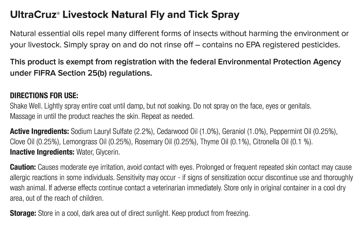 UltraCruz Livestock Natural Fly and Tick Spray USA-made label communicates local production.