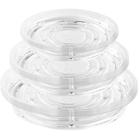 UltraOutlet 6-inch clear plant saucer shows crystal clarity for easy water containment.