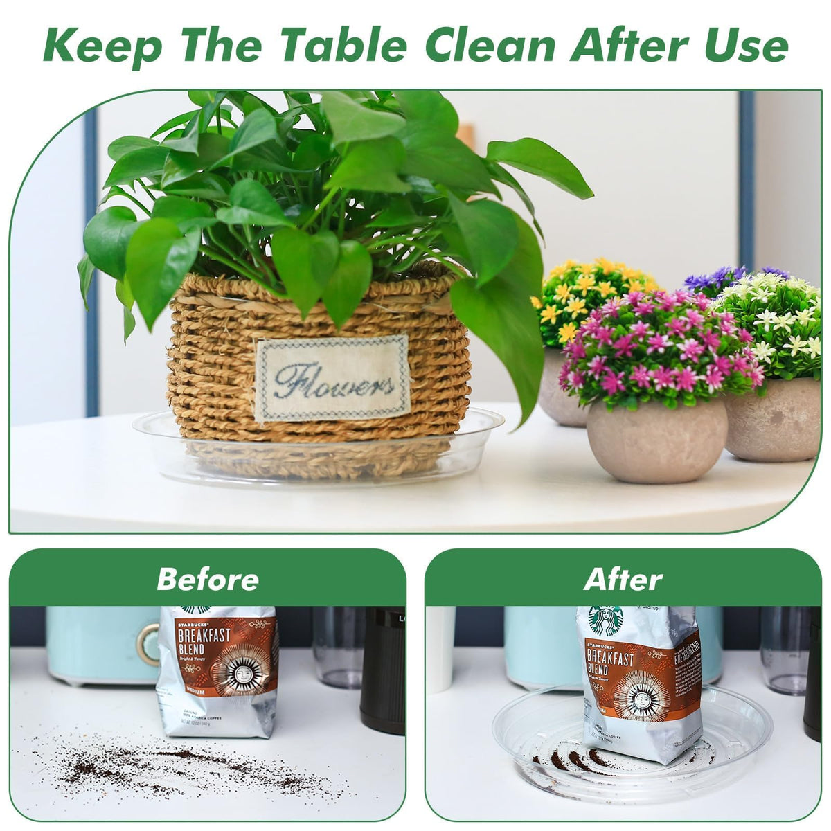 UltraOutlet crystal-clear saucer water level visibility aids moisture monitoring.